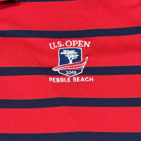 Polo Golf Ralph Lauren Men's Large Red Navy US Open Pebble Beach 2019 Polo Shirt - Picture 3 of 10